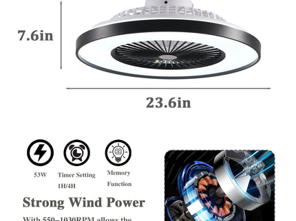 Bedroom Ceiling Fan With Remote Control, Dimmable LED Light, 8 Blades, Reversible Dc Motor - Black