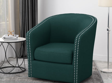 Modern Upholstered Swivel Club Chair With Nailhead Trim