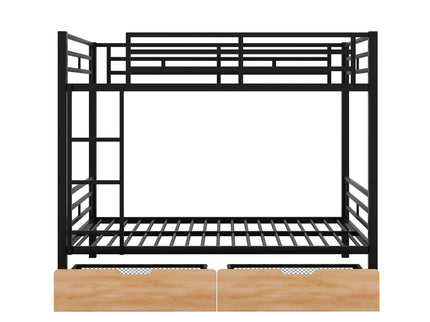 Full Size Convertible Bunk Bed With 2 Drawers Durable - Black