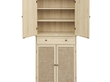 4 Door Storage Cabinet With 1 Drawer And 4 Adjustable Inner Shelves - Natural