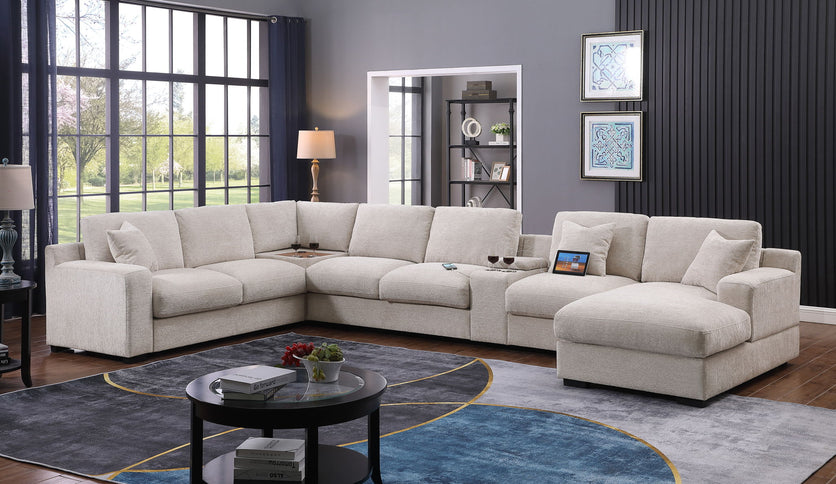Celine - Fabric Corner Sectional Sofa With Right-Facing Chaise, Cupholders, And Charging Ports