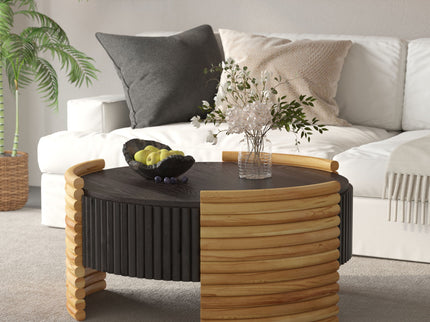 Modern Colorblocked Striped Coffee Table With Flip Top Storage