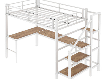 Loft Bed & L-Shaped Desk, Large Storage Space