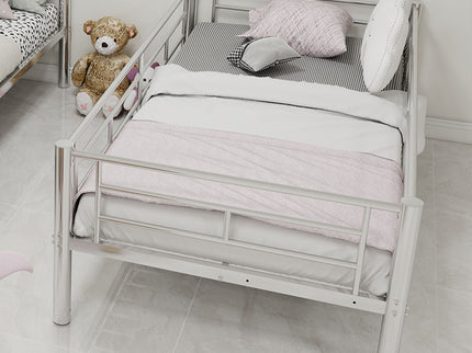 Metal Bunk Bed For Kids, Convertible Bedframe With Ladders & Guardrail