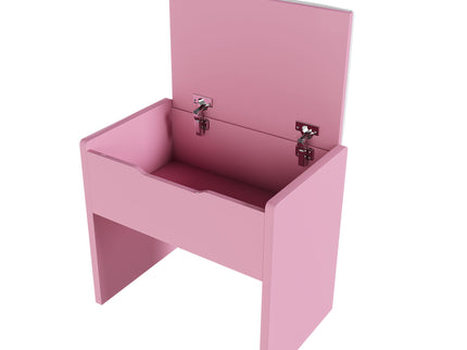 Vanity Desk With LED Mirror Lights And Power Outlet Charging Station, 3 Drawers, 7 Shelves, Storage Stool - Pink