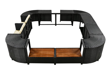 Spa Surround Spa Frame Quadrilateral Outdoor Rattan Sectional Sofa Set With Mini Sofa, Wooden Seats And Storage Spaces