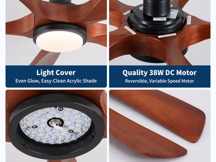 Ceiling Fan With Light And Remote Control, Noiseless, Dimmable, 6 Speeds Reversible For Indoor Or Covered Outdoor Use - Matte Black