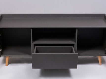 TV Stand For TVs Up To 60" With Open Storage Shelf, 2 Doors, 1 Drawer And Cable Management