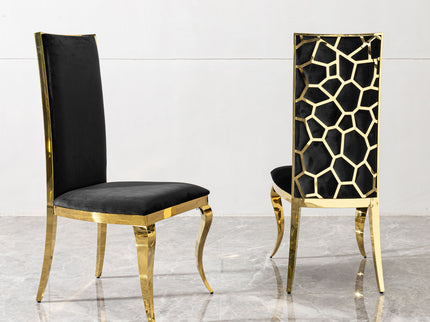 Dining Chair (Set of 2) With Unique Backrest Stainless Steel Legs - Gold