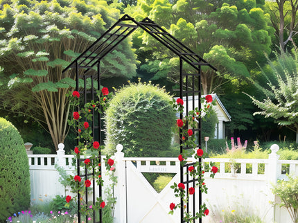 Garden Arch With Adjustable Width Climbing Plants Support - Black