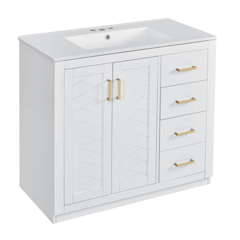 Bathroom Vanity With Sink Combo, Storage Cabinet, Freestanding Set With 3 Drawers & Soft Closing Doors