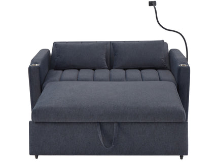 Convertible Sofa Bed Loveseat Sofa With Three USB Ports, Two Side Pockets, Two Cup Holders And 360° swivel Phone Holder For Living Room