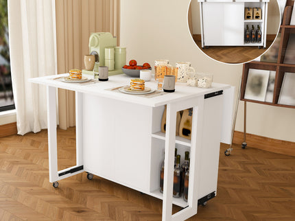 3 In 1 Foldable Side Table With 4 Storage Shelves