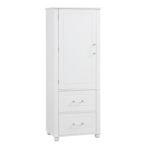 Tall Freestanding Bathroom Storage Cabinet With 2 Drawers And Adjustable Shelf