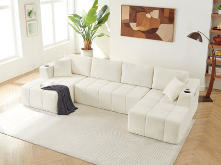 U - Shaped Sectional Sofa, Cup Holders & Side Pockets For Living Room