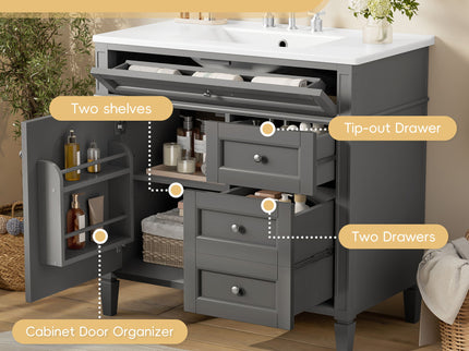 Bathroom Vanity With Top Sink, 2 Drawers, Tip Out Drawer