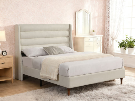 Modern Upholstered Platform Bed With Wave Shaped Headboard