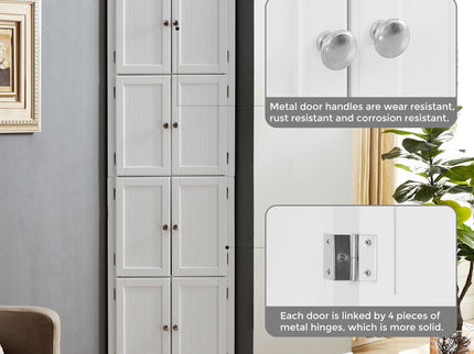 Tall Storage Cabinet With Doors And 4 Shelves For Living Room, Kitchen, Office, Bedroom, Bathroom, Modern