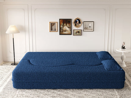 Modern Floor Sofa, With 2 Pillows, Convertible Teddy Fabric Foam Filled Bed
