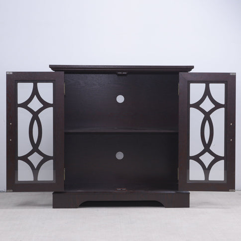 Modern Sideboard With Tempered Glass Doors - Ox Blood Red