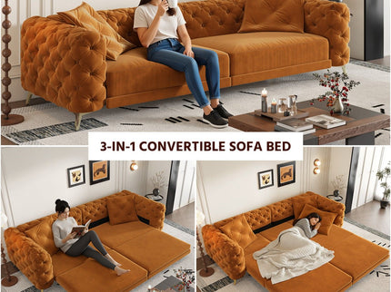 3 In 1 Convertible Sleeper, Deep Seat Pull Out Sofa Bed, Button Tufted