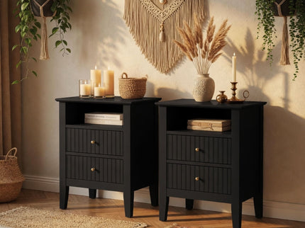 Fluted Nightstand With 2 Drawers