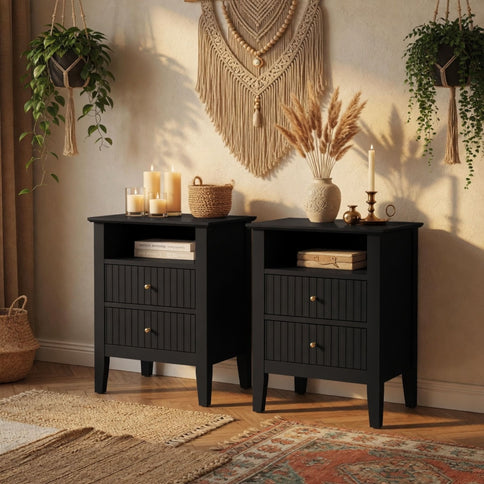 Fluted Nightstand With 2 Drawers