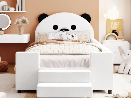 Upholstered Daybed With Bear Shaped Headboard, Hydraulic System And Breathable Fence