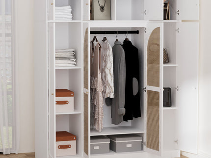 8 Door Armoire Wardrobe With Adjustable Shelves And Hanging Rod