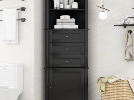 Tall Storage Cabinet With 3 Drawers And Adjustable Shelves For Bathroom
