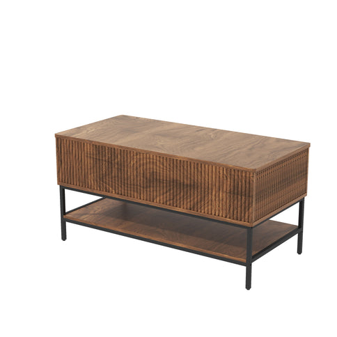 Rectangle Lift Top Coffee Table With Hidden Storage And Lower Shelf - Brown