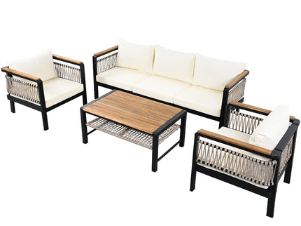 4 Pieces Outdoor Sectional Sofa Set 5 Person Patio Seating Group Outdoor Conversation Set With Cushions And A Coffee Table For Patios