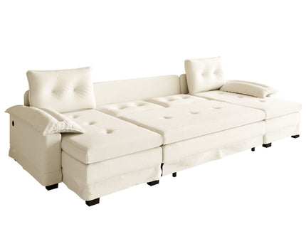 U-Shaped Sleeper Sofa With Pull Out Bed, Removable Armrests & USB Ports For Living Room
