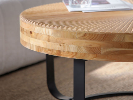 Modern Round Coffee Table With Wooden Carving Pattern