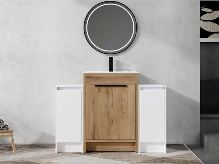 48" Freestanding Bathroom Vanity With Sink And 2 Storage Cabinets, Soft Closing Door - Imitative Oak / White
