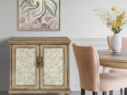 Driscoll - 2 Door Cabinet With Floral Design - Reclaimed Natural