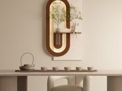 Adjustable LED Sandstone Wall Decor With Simulated Plants 3D Art Sculpture, Glass Vase & Rabbit Statue, Remote Control - Light Coffee