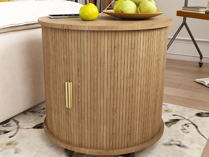 Cylinder Nightstand With Charging Station & Sliding Door