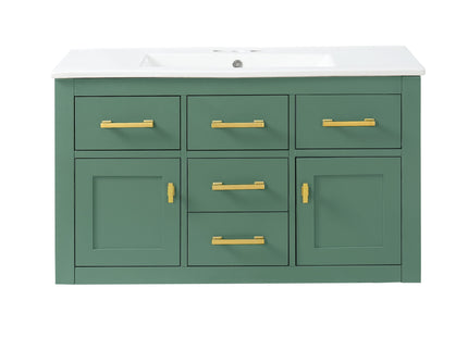 Wall Mounted Bathroom Cabinet With Sink, Multiple Drawers And Doors - Green