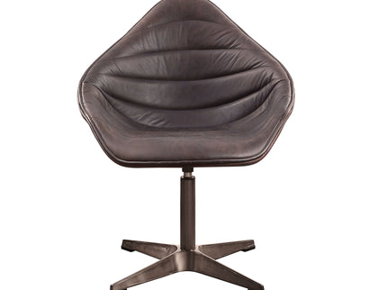 Pipino - Top Grain Leather Accent Chair With Swivel - Antique Ebony