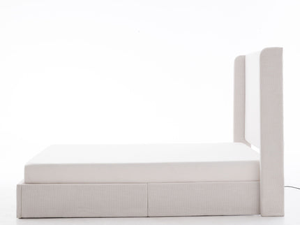 Caron - Queen Size Upholstered Wingback Bed With Adjustable Base Bundle Set - Ivory