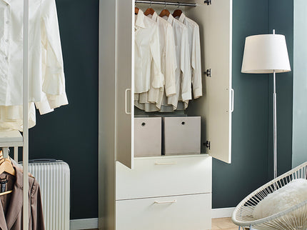 Emma - 2 Door Closet With 2 Drawers And Hanging Bars - White