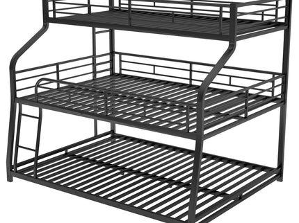 Twin Long / Full Long / Queen Triple Bunk Bed With Long And Short Ladder And Full-Length Guardrails - Black