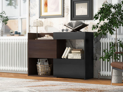 Modern Extendable & Rotating Cabinet With Drawer And Flip Doors For Versatile Storage - Black / Dark Walnut
