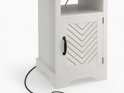 Farmhouse Nightstand With Charging Station & Storage
