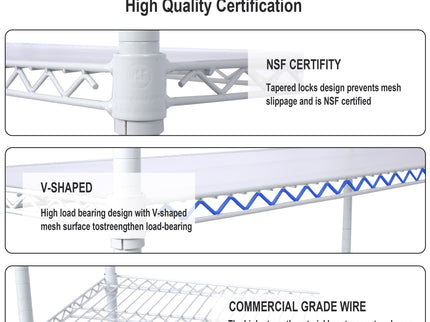 6 Tier 6000Lbs Capacity Nsf Metal Shelf Wire Shelving Unit, Heavy Duty Adjustable Storage Rack With Wheels & Shelf Liners For Commercial Grade Utility Steel Storage Rack