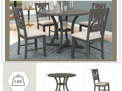 5 Piece Round Dining Table And Chair Set With Unique Legs And Hollow Chair Back