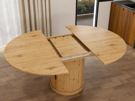 Extendable Oval Dining Table Set With 4 Cushioned Chairs, 2 Tier Storage - Oak