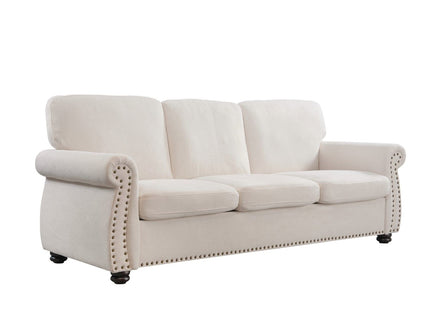 Soft Sofa, Upholstered 3 Seater Couch With High Density Foam, Loose Back Cushions And Turned Legs