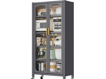 6 Tier Storage Cabinet With Transparent Door, Adjustable Shelves & Wheels